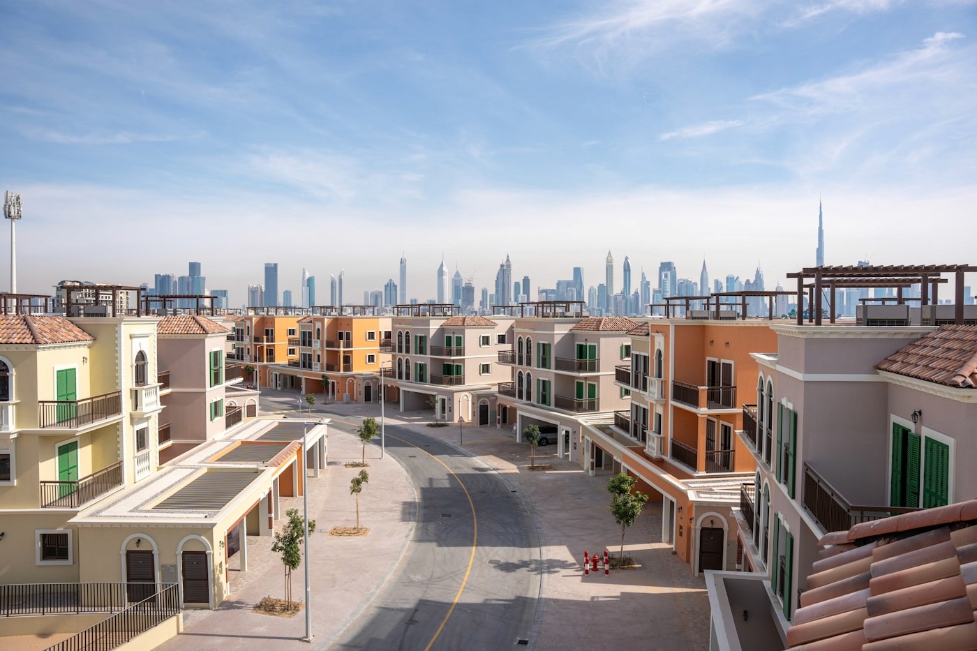 UAE residential district with Dubai skyline